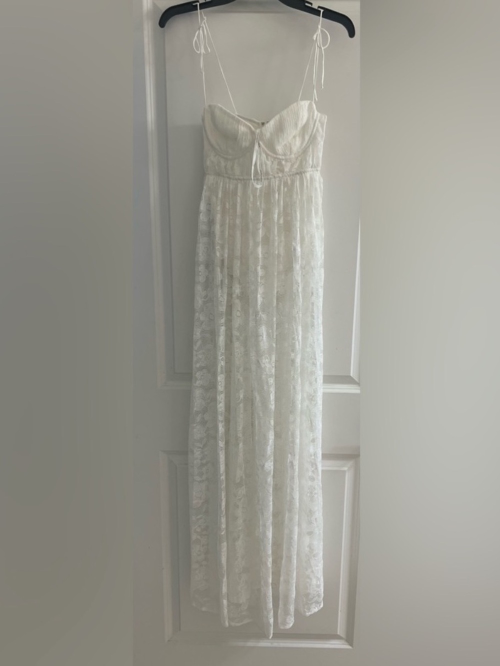 For Love & Lemons White Lace Maxi Slip Dress with Sheer Floral Skirt - Picture 14 of 14